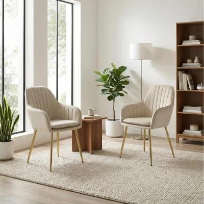 The Range Set of 2 Velvet Accent Arm Chairs with Metal Legs - Cream