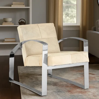 The Range Kensington Townhouse Hairon Leather Chair With Steel Legs - Cream