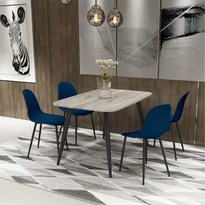 The Range Aspen Rectangular Oak Effect Table and 4 Curve Plastic Chair SET - Blue