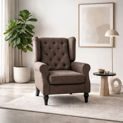 The Range Mizi Brown Wingback Accent Chair with Button Tufting