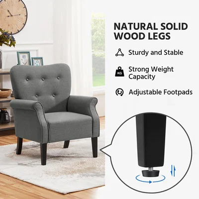 The Range Mid-Century Modern Accent Chair with Wooden Legs - Dark Grey