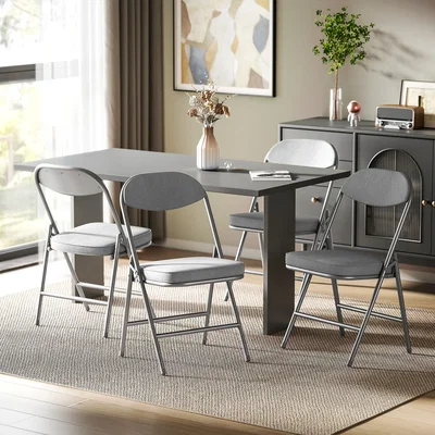 The Range HOMCOM Folding Chairs Set of 4 with Cushioned Seat Steel Frame - Grey