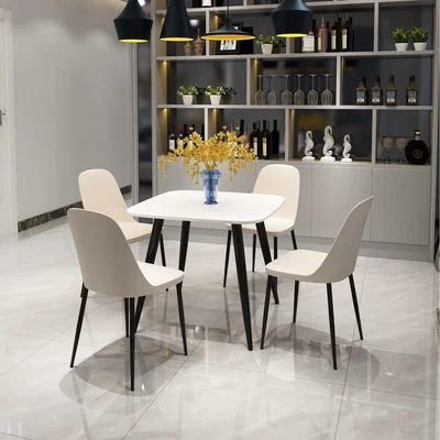 The Range Aspen White Square Table and 2 Black Plastic Chair Set - Calico  / Table and 4 chairs