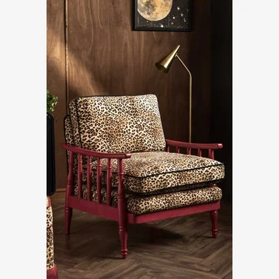 Rockett St George Leopard Print & Red Rebel Spindle Armchair
