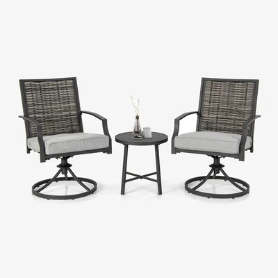 The Range 3Pcs Patio Swivel Chair and Table Set - Brown