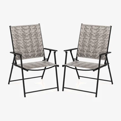 The Range Set of 2 Patio Folding Chairs with Armrests - Grey