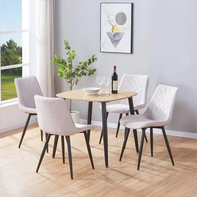 The Range Aspen Light Oak Square Table and 4 Diamond Stitch Fabric Chair Set - Natural