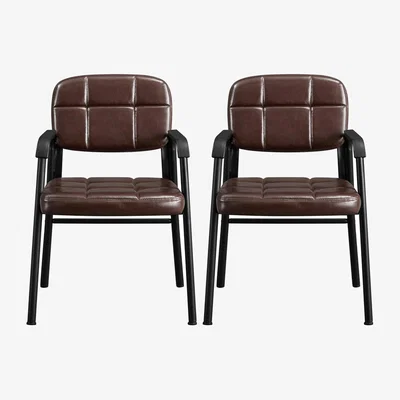 The Range Set of 2 Reception Chair with Metal Frame for Home Office - Brown