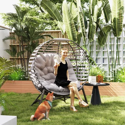 The Range Outsunny Egg Chair with Soft Cushion, Steel Frame and Side Pocket - Light Grey