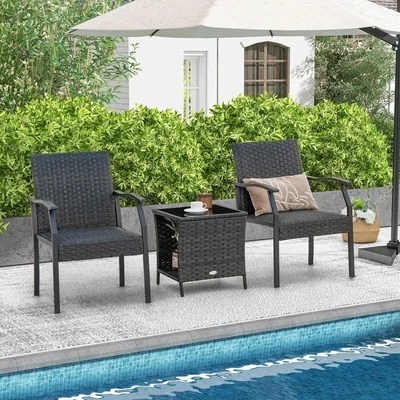 The Range 3 Piece Patio Wicker Chair and Table Set - Dark grey