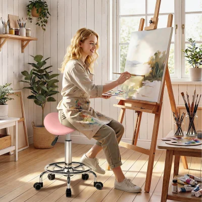 The Range HOMCOM Rolling Saddle Stool, Adjustable Salon Chair - Pink
