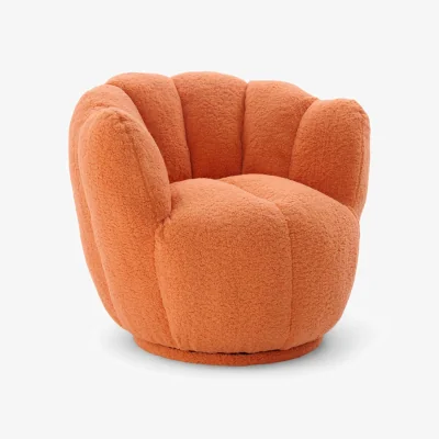 The Range Teddy Boucle Fabric Orange Naomi Scalloped Barrel Chair - Orange