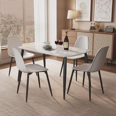 The Range Aspen Gloss White Sintered Stone Rectangular Table and 4 Curve Chair Set - White