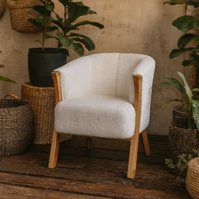 The Range Sarlat White Boucle Accent Chair with Mango Wood Legs - White