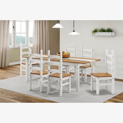 The Range Corona Large Extending Table  6 Chairs - Distressed White Wax