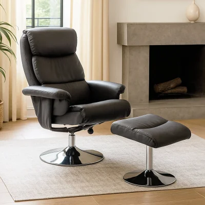 The Range Denton Grey Leather Effect Reclining Chair with Footstool - Grey