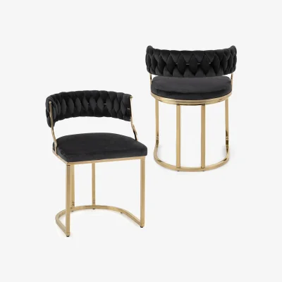 The Range 2 Pieces Modern Woven Upholstered Accent Dining Chairs with Curved Back - Black