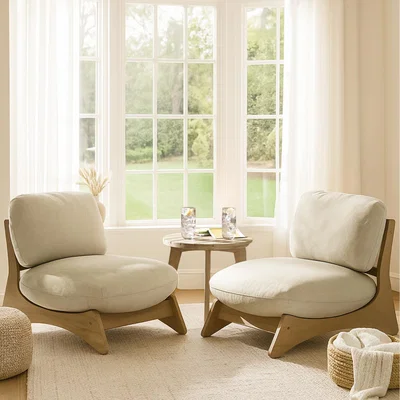 The Range Iko 2x Wood and Cream Chairs With Side Table Set - Wood & Cream
