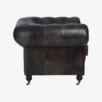 The Range Victor Dark Grey Brown Leather Chesterfield Chair - Grey