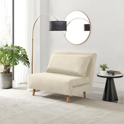 The Range Bobby White Boucle Fabric Single Folding Sofa Bed Chair - White