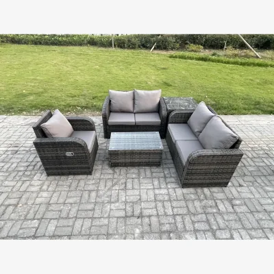 The Range Fimous 5-Seater PE Rattan Set with Reclining Chairs & Glass Table Grey - Dark Grey Mixed