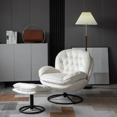 The Range Beige velvet swivel chair with foot stool - White