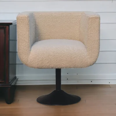 The Range Solid Wood Cream Boucle Swivel Chair - Cream