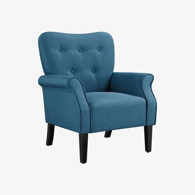 The Range Mid-Century Upholstered Accent Chair with Wooden Legs - Dark Blue