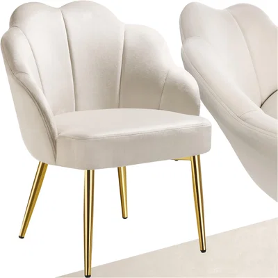The Range Accent Chair Hellen - Velvet Cover, Padded, Wide Backrest - Cream/Gold / 1