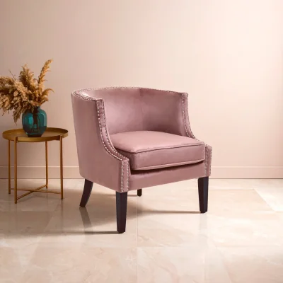The Range Larissa Pink Velvet Studded Chair - Pink