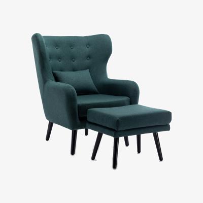 The Range Winslow Wing Back Linen Accent Chair  - Green / With Footstool