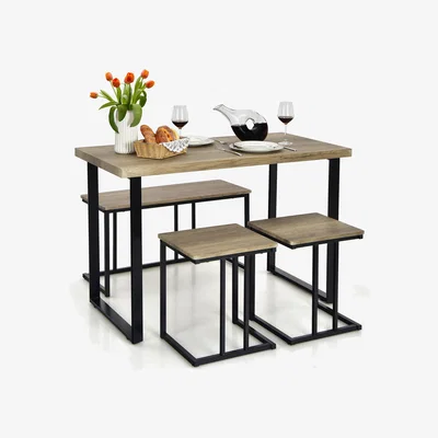 The Range 4 Pieces Industrial Breakfast Table Chair Set - Brown