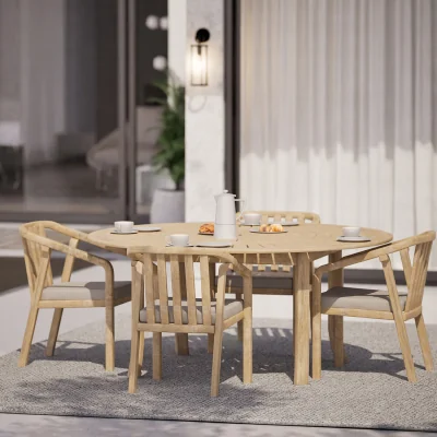 The Range Maris 4-Seater Round with Riven chairs - Beige