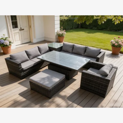 The Range 8 Seater PE Rattan Corner Sofa Set Arm Chair Big Footstool - Dark Grey Mixed