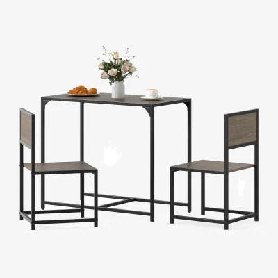 The Range Industrial Rectangular Kitchen Table with 2 Chairs - Grey