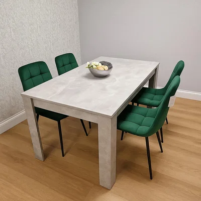 The Range Stone Grey Table set with velvet chairs - Green