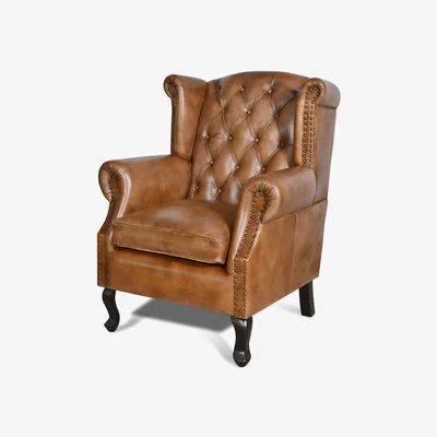 The Range Genuine Leather Wing Accent Arm Chair Brown Tan - Brown