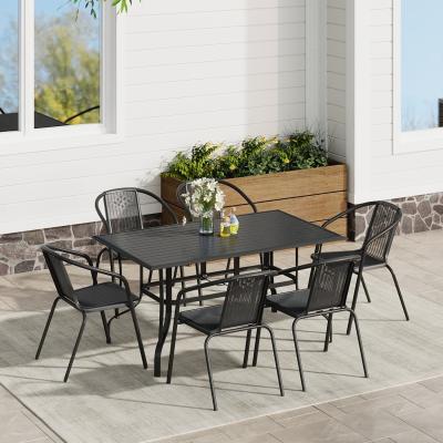 The Range 6 Seater Patio Set with Metal Slatted Table and Rattan Chairs - Black