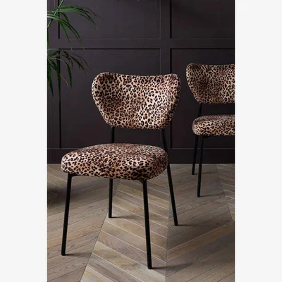 Rockett St George Set Of 2 Dining Chairs In Leopard Print Velvet