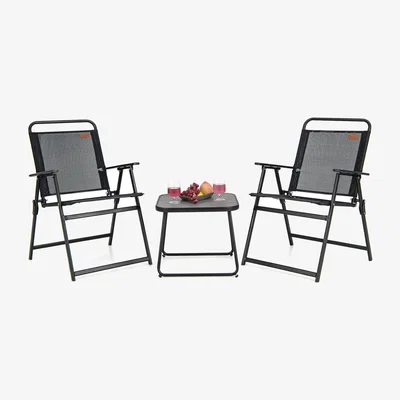 The Range 3Pcs Patio Folding Chairs and Table Set - Black