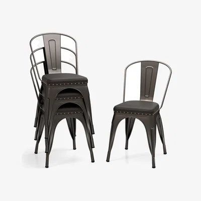The Range Set of 4 Kitchen Chairs with Removable Backs - Dark Green