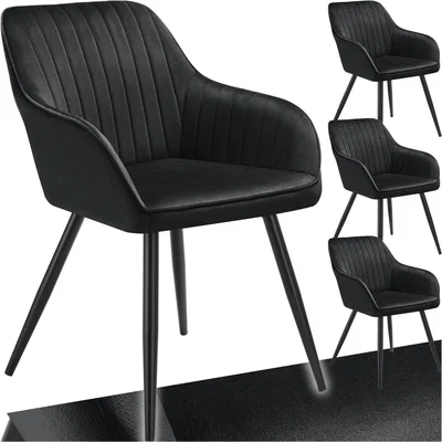 The Range Chair Marilyn - Quilted Velvet, Continuous Backrest, Steel Legs - Black / Steel / 4