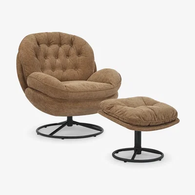 The Range Brown Chenille Fabric Azura Swivel Accent Chair with Footstool - Brown