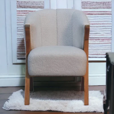 The Range Solid wood White Boucle Minimalistic Chair - White & Brown