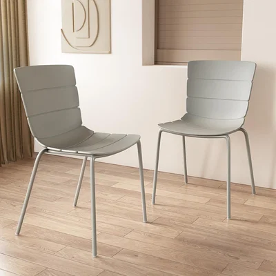 The Range Pair of Bali Kitchen Chairs, Plastic Seat With metal Legs - Light Grey
