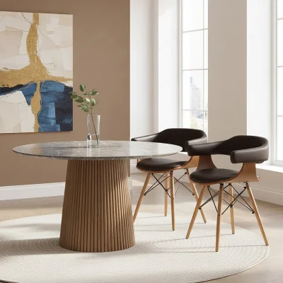 The Range Parkar Brown Leather Effect and Beech Wood Chair - Brown