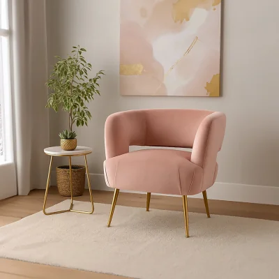 The Range Larissa Pink Velvet Curved Accent Chair - Pink