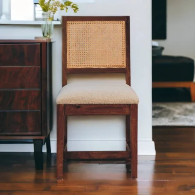 The Range Solid Wood Cream Boucle Rattan Chair - Brown & Cream