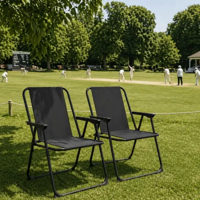 The Range Folding Metal Beach Chairs Black Pack of 2 - Black