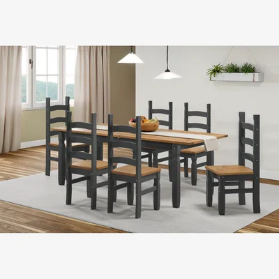 The Range Mercers Furniture Corona Large Extending Table  6 Chairs - Distressed Charcoal Wax